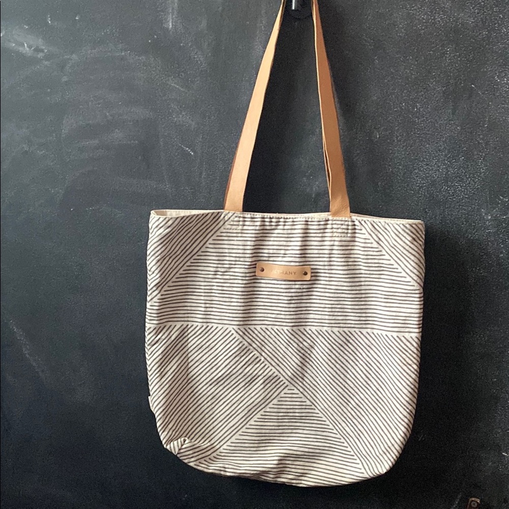 Personalized “Bethany” tote - Tan and Cream Canvas Tote with Leather Handles